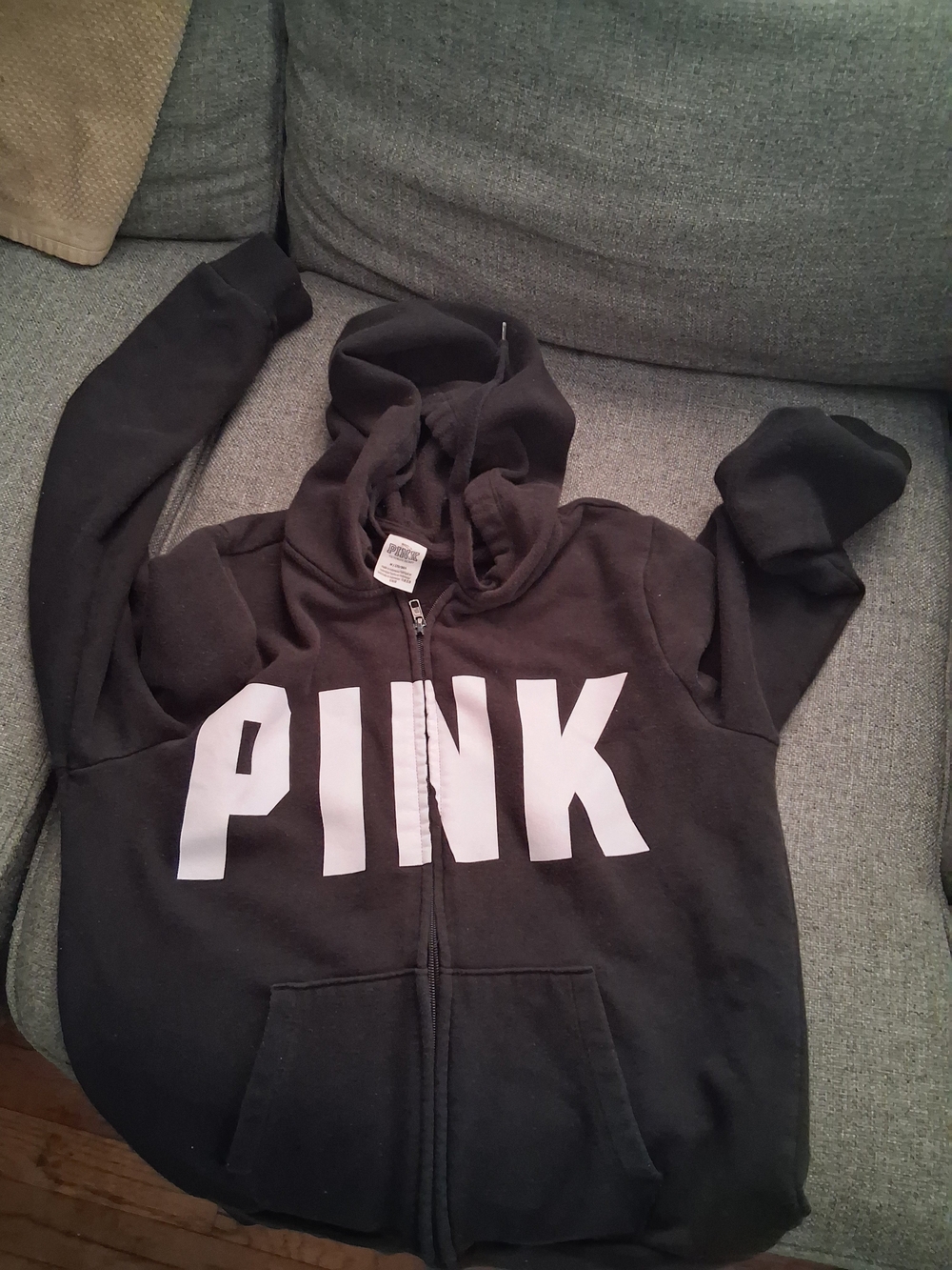 Victoria's Secret PINK Black Zip-Up Hoodie with White Logo